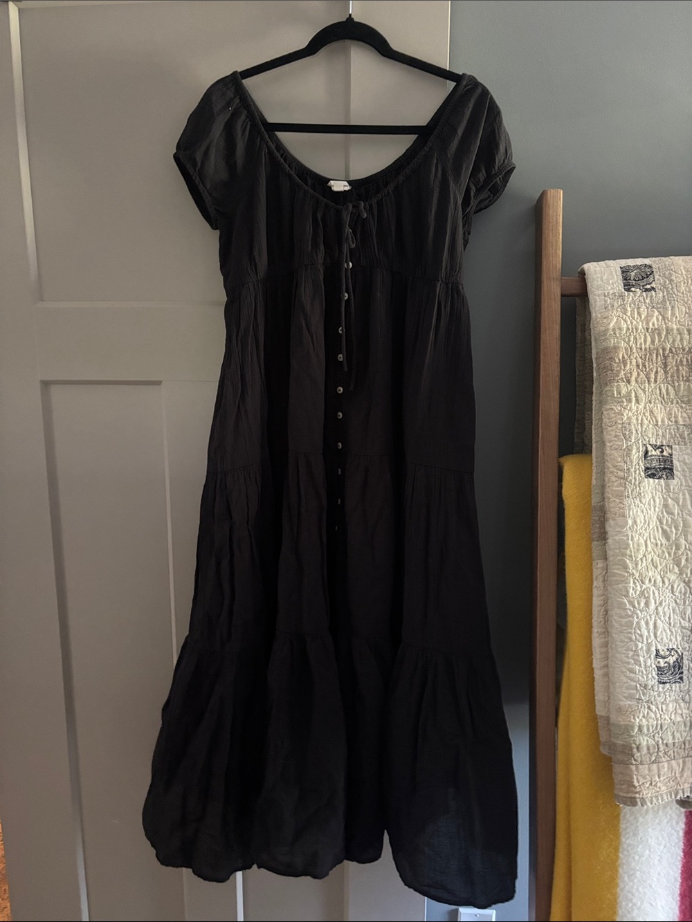 Lucky Brand Black Tiered Button-Front Maxi Dress
